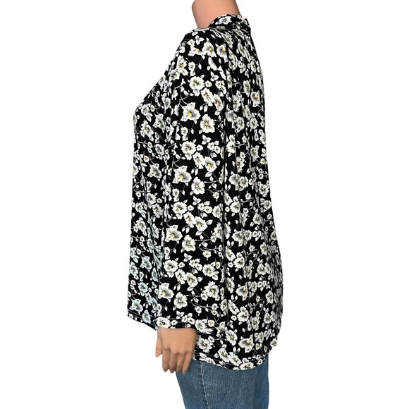 Weekend Suzanne Betro Shirt Womens XL Black Floral Print 3/4 Sleeve V-Neck - Picture 2 of 4